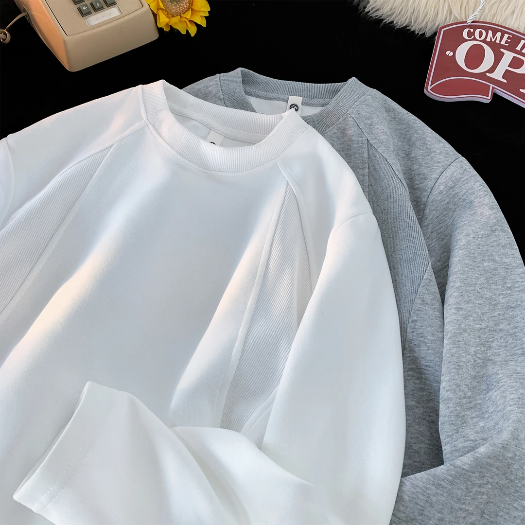 秋季新款长袖T恤男生重磅拼接设计款ins宽松卫衣休闲上衣服打底衫