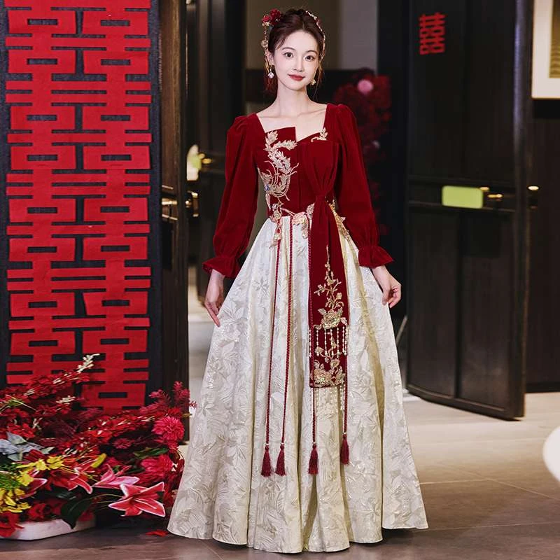 大码敬酒服新娘2025新款订婚礼服裙结婚当天便装新中式回门服高端