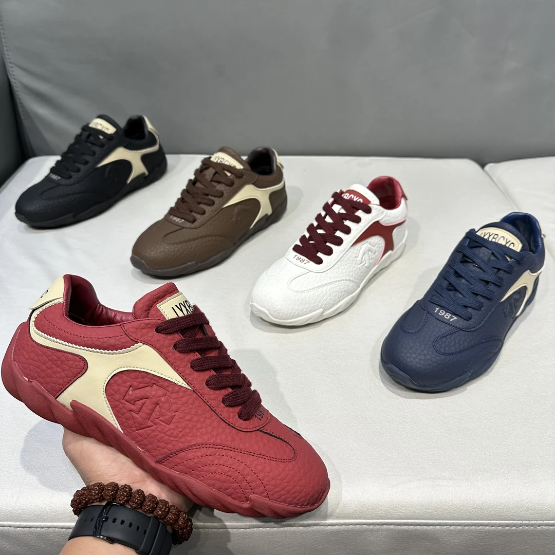 2025四季新款低帮系带拼色皮面防滑软底休闲鞋舒适时尚百搭男鞋