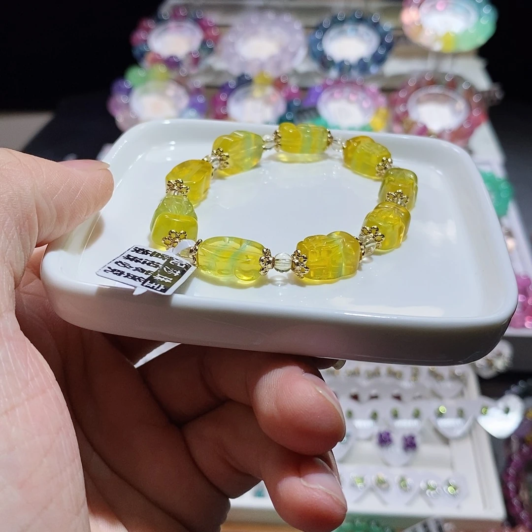 手链萤石未镶嵌荧光黄绿貔貅10mm