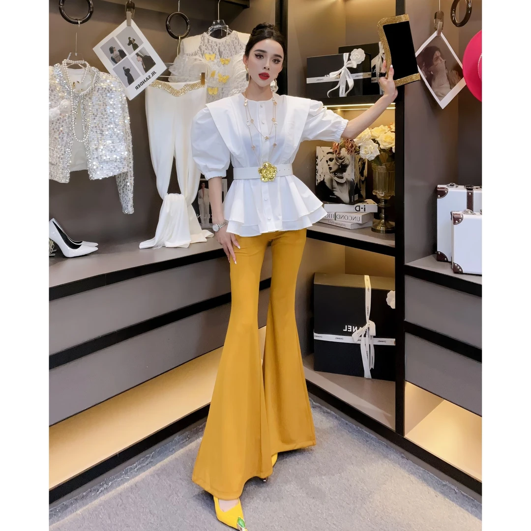 欧货女装-（无腰带）2025夏季时尚压褶短袖衬衫女神显瘦气质上衣