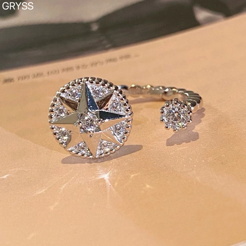 925银莫桑石戒指 GRYSS八芒星罗盘满钻银戒指不掉色轻奢时尚MYCY