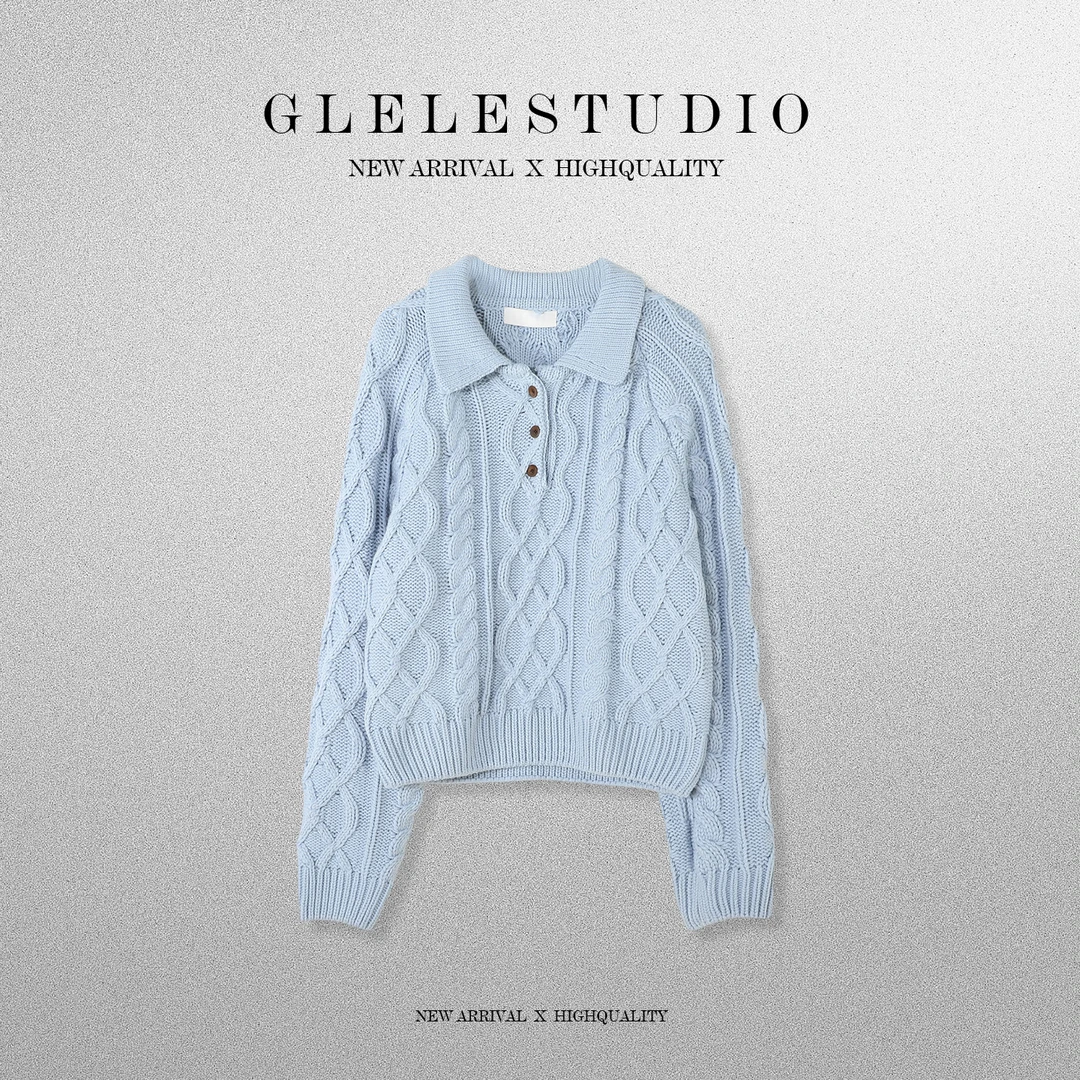 Glele私服「麻花老钱毛衣」复古显白麻花套头毛衣保暖翻领毛衣