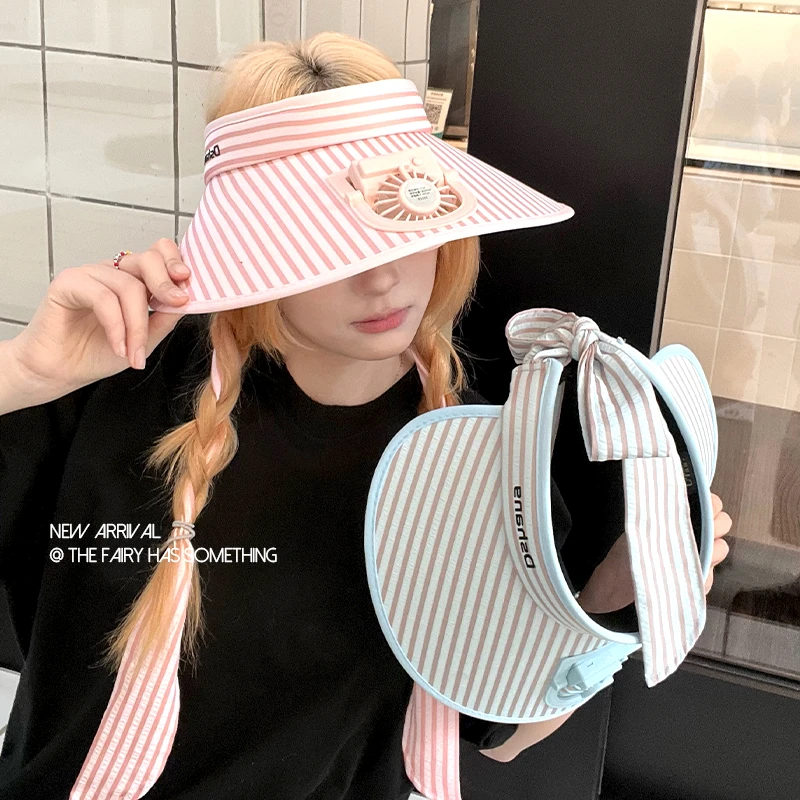 韩系防晒帽空顶大帽檐夏季户外防紫外线2025新款沙滩遮阳风扇帽子