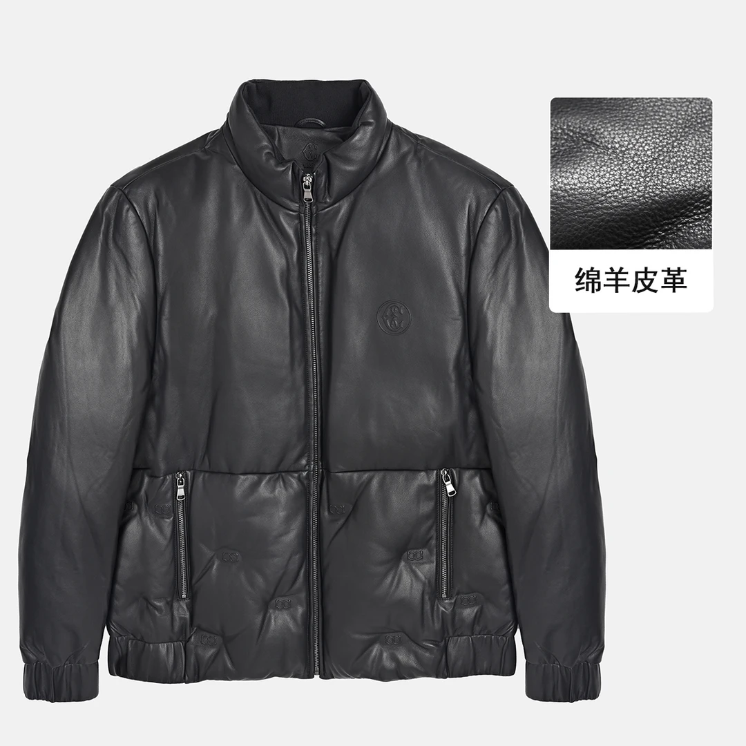 1097号 男士时尚皮衣羽绒服冬季厚款真皮保暖立领外套A17-119163