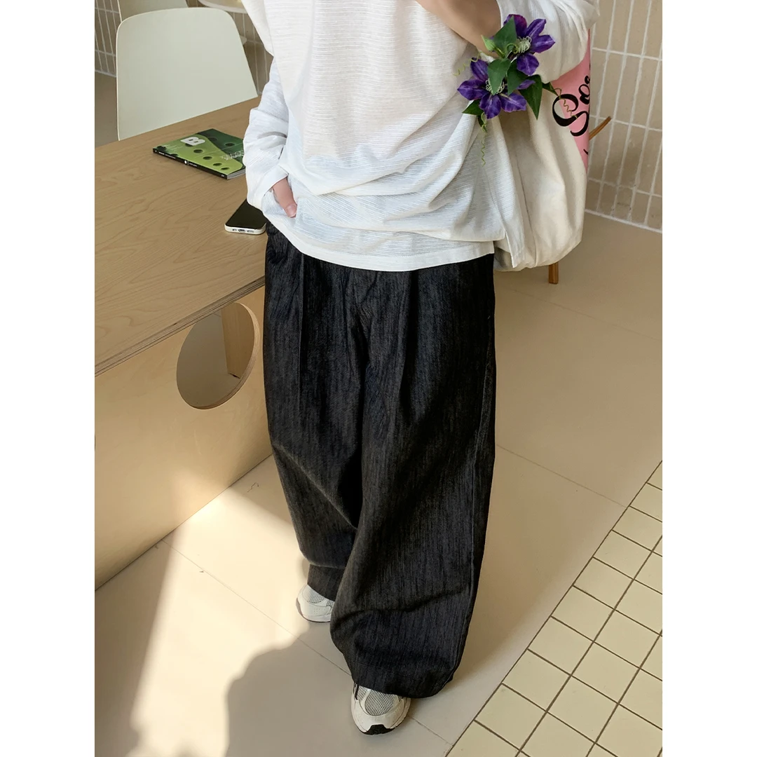 白口阳【西班牙夜曲】薄款原浆阔腿牛仔裤男新款松弛感棉麻长裤1175