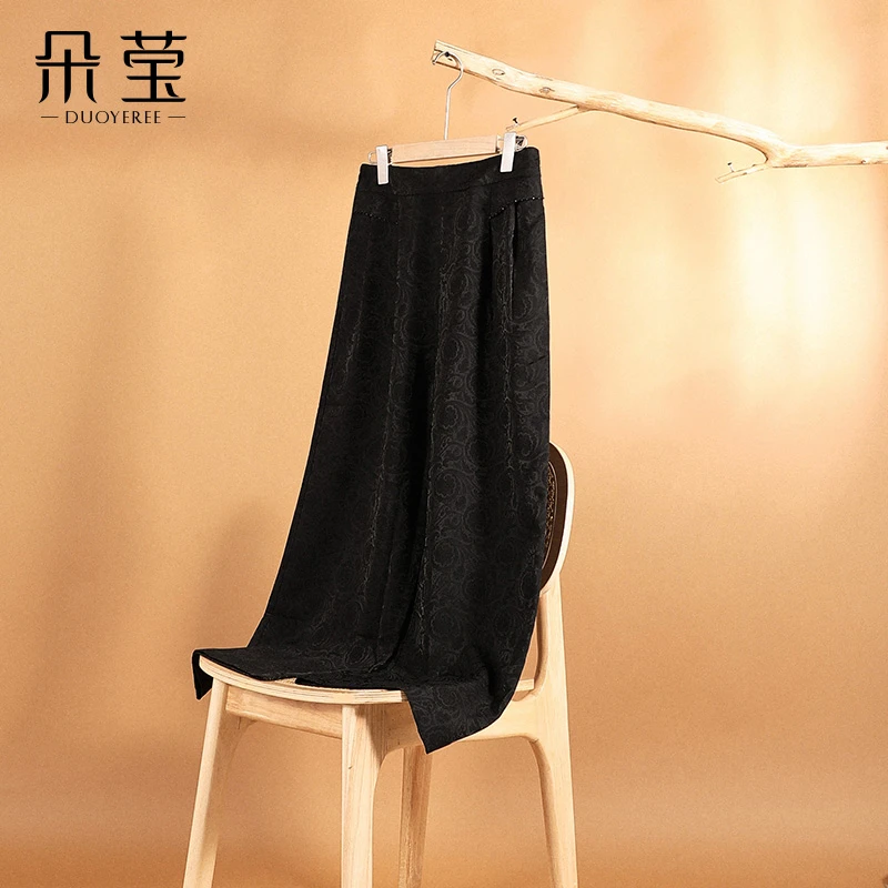 妈妈装新款时尚宽松显瘦百搭休闲裤通勤松紧腰纯色阔腿裤女YX7033