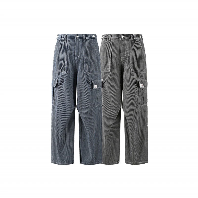 24ss 美式秋冬复古条纹休闲裤男女大口袋宽松直筒工装裤5713