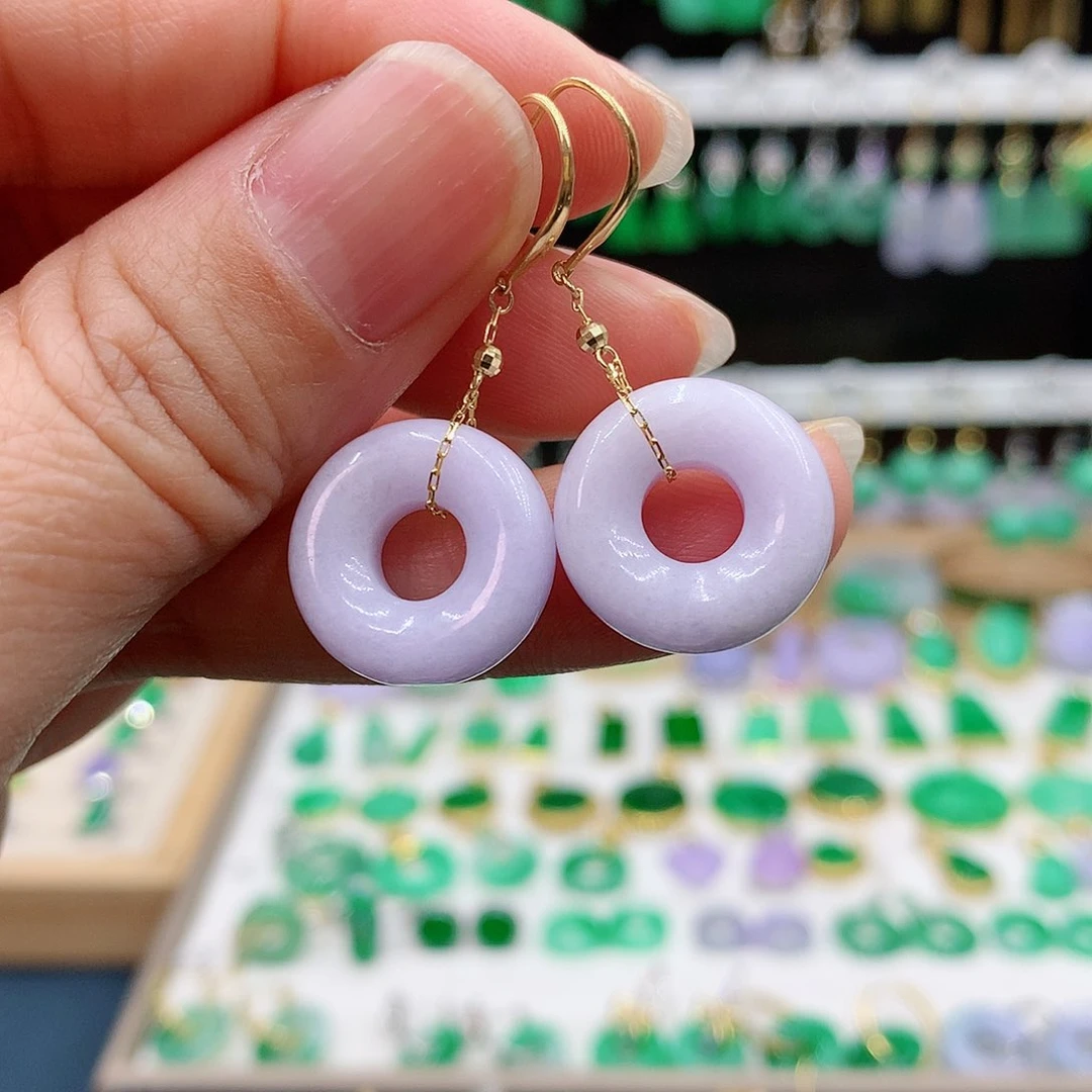 翡翠耳饰18K金镶嵌的