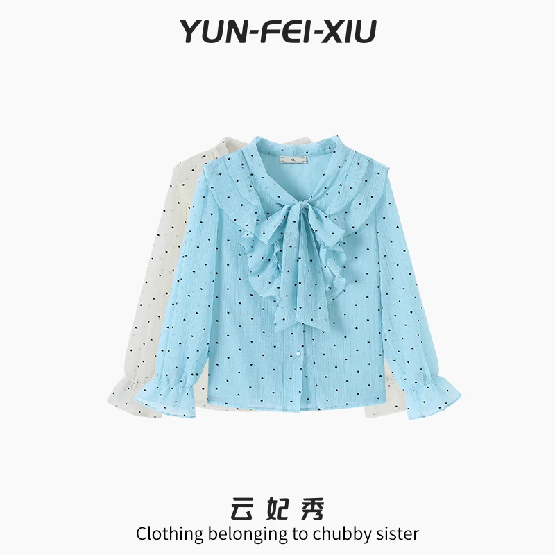 云妃秀大码女装雪纺衫时尚休闲胖妹妹显瘦宽松减龄V领上衣秋7128