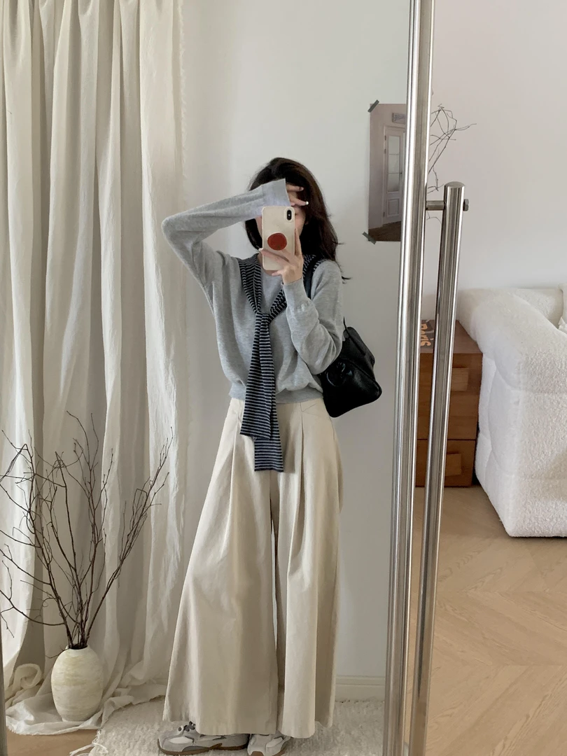 秋装搭配一整套韩系穿搭复古连帽披肩针织上衣搭配休闲裤三件套女