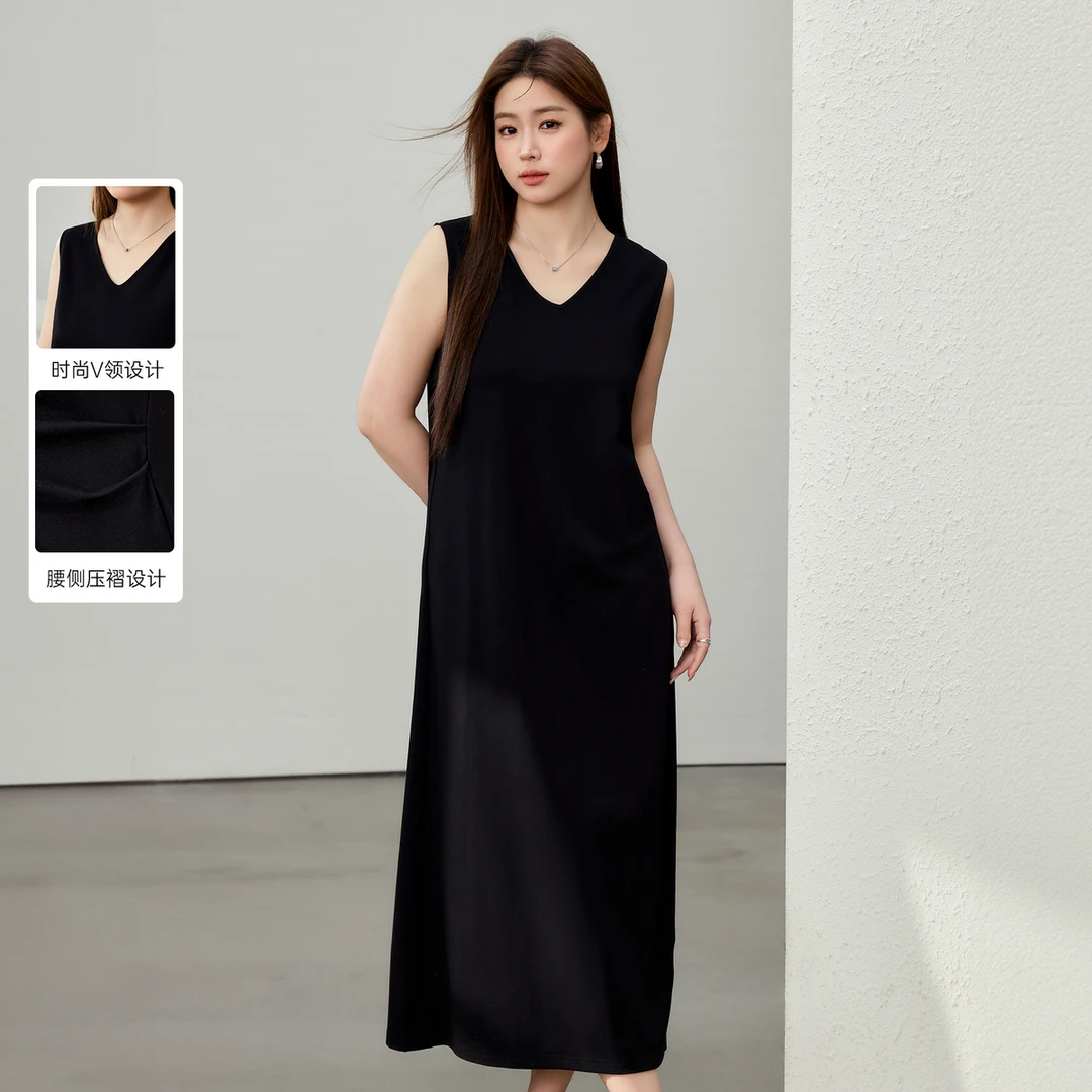 【简约气质连衣裙】纤莉秀E大码女装减龄显瘦优雅无袖连衣裙QJ4723