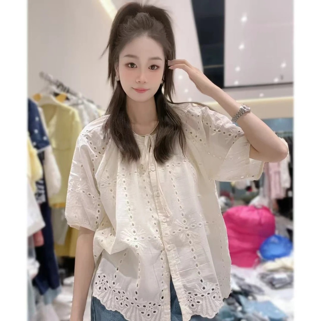 【三懿服饰】夏季新款休闲百搭镂空设计感系带开衫衬衣-1656