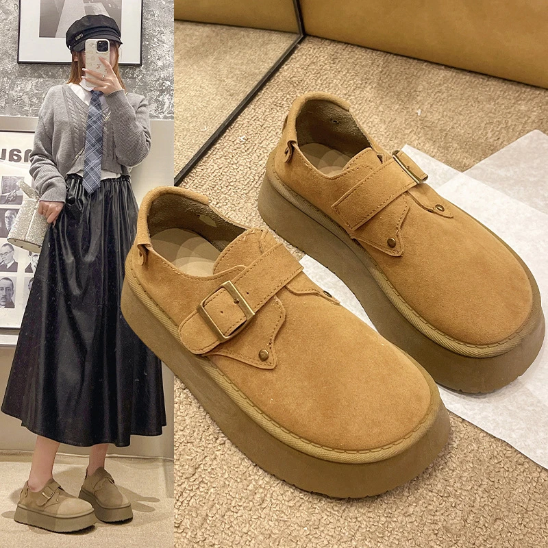 2024年新款勃肯鞋女百搭厚底增高单鞋搭扣复古风轻便勃肯厚底鞋女