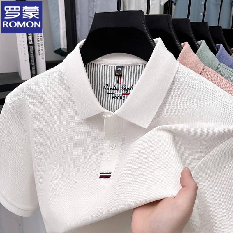 罗蒙100%纯棉男士短袖T恤夏季商务休闲翻领polo衫透气百搭上衣男