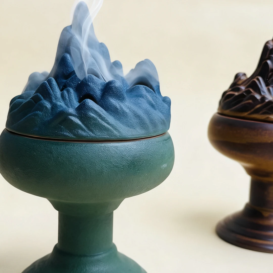 聚器堂严选-千里江山博山炉中式檀香炉茶道摆件