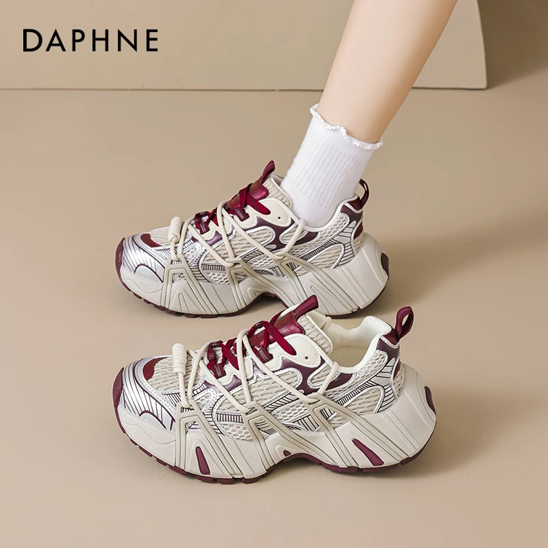 达芙妮红色老爹鞋女款2025春季新款厚底增高巴黎女鞋休闲运动鞋子