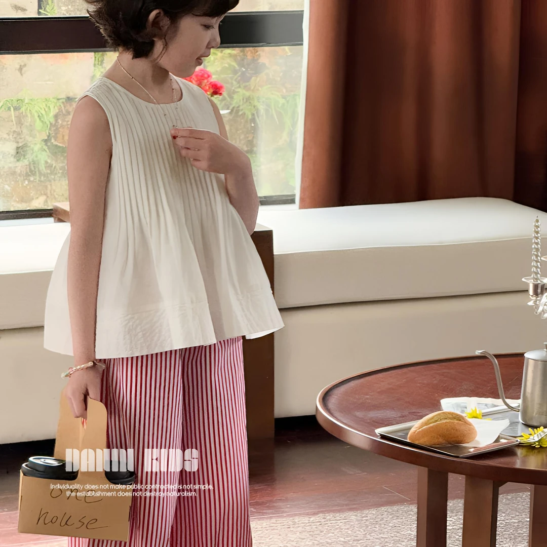 【嗒囜】女童夏季白色韩版时尚甜美宽松无袖小衫儿童洋气百搭上衣