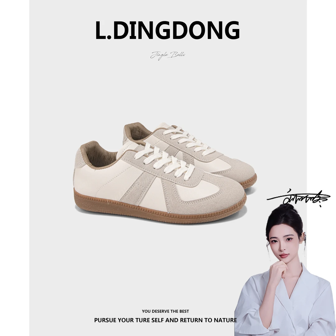 【刘叮咚女鞋】经典拼色系带德训鞋时尚休闲鞋秋ins系学生百搭板鞋