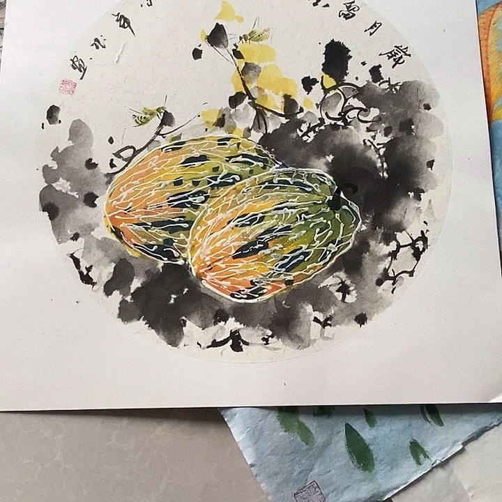 国画鲁守年三尺斗方卡纸