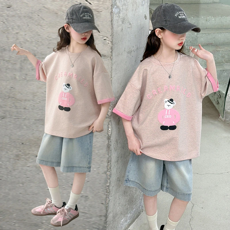 女童休闲套装夏季短袖短裤两件套2025新款女孩夏天薄款宽松洋气潮