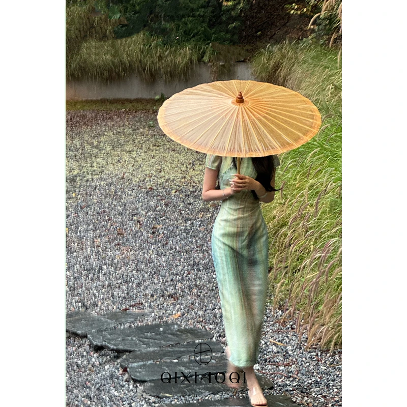 七小七Sicily【烟雨江南】新中式古法旗袍优雅气质条纹女春夏连衣裙