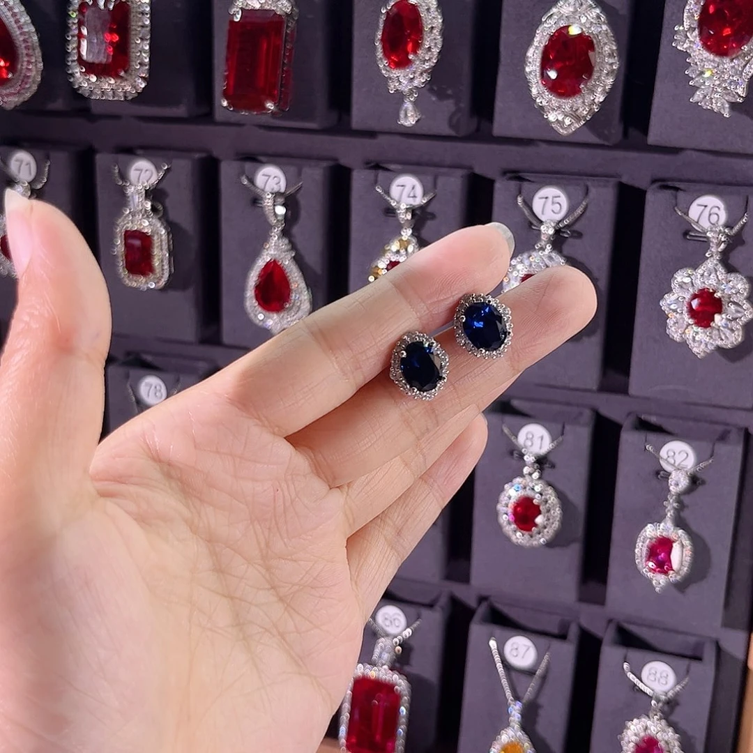 耳饰蓝宝石银S925镶嵌