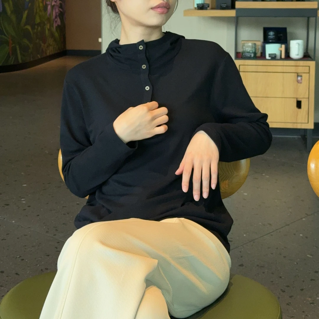 秋冬女士温婉桑蚕丝醋酸羊毛连帽长袖打底针织衫