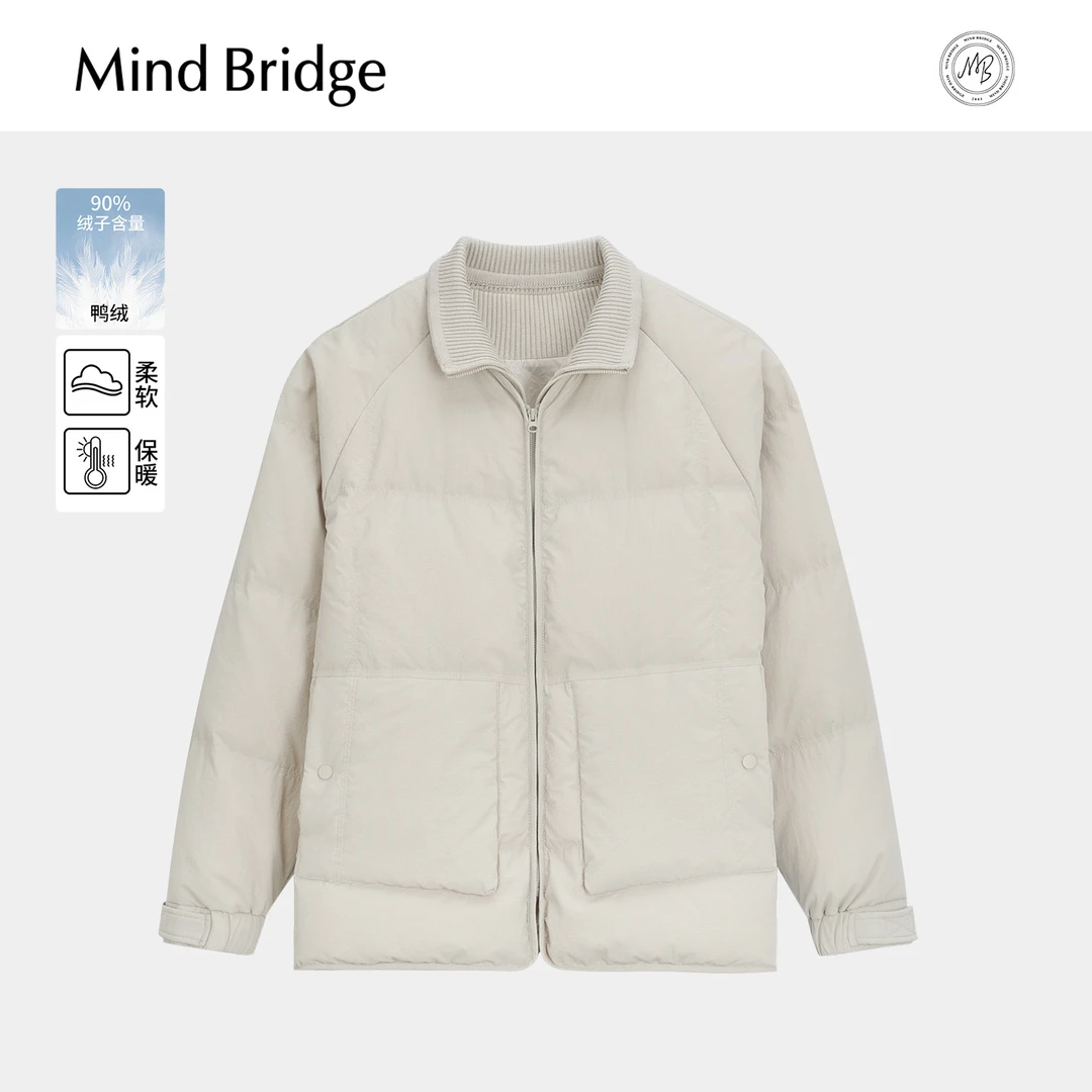 MindBridge【90鸭绒】假两件翻领羽绒服男款夹克外套冬季休闲保暖