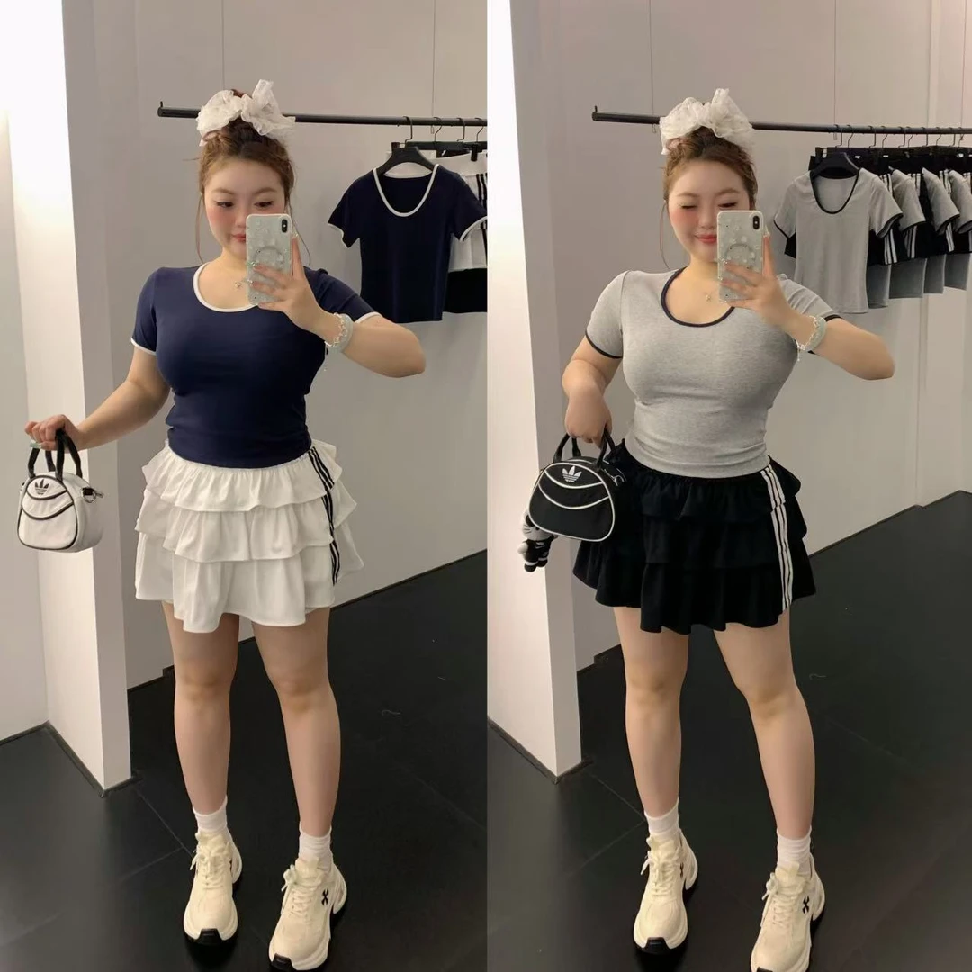 慧芝huizhi 10089三道杠半裙 定制 松紧腰运动风有安全裤蛋糕半裙