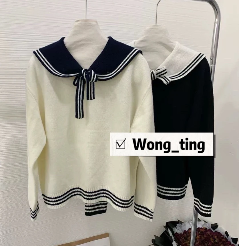 【W_ting】2025新款三色海军领套头羊毛衫01022