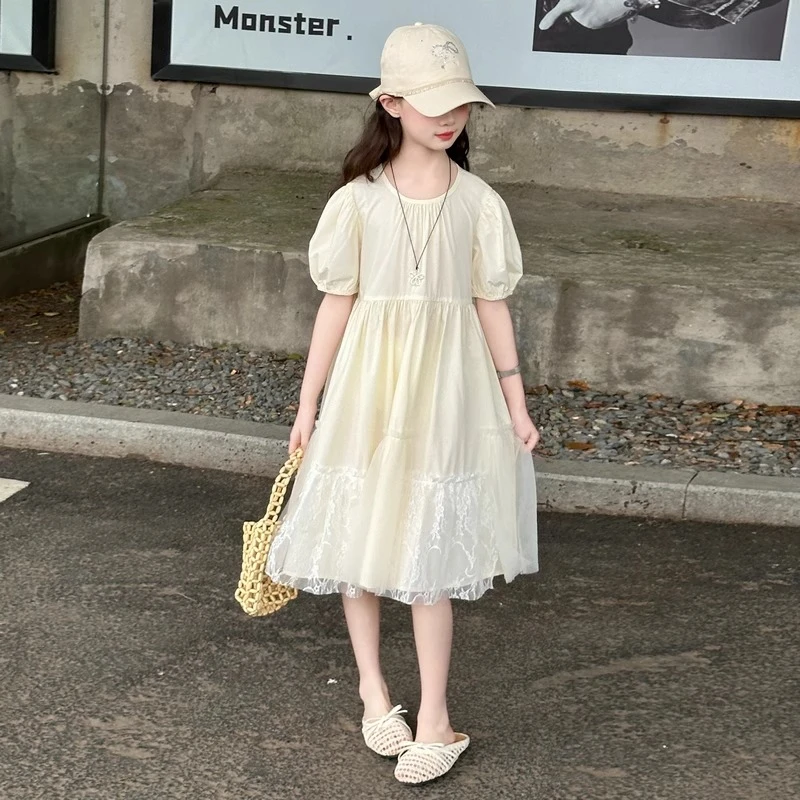 女童连衣裙夏季2025新款儿童洋气泡泡袖棉布裙中大童夏装薄款裙子