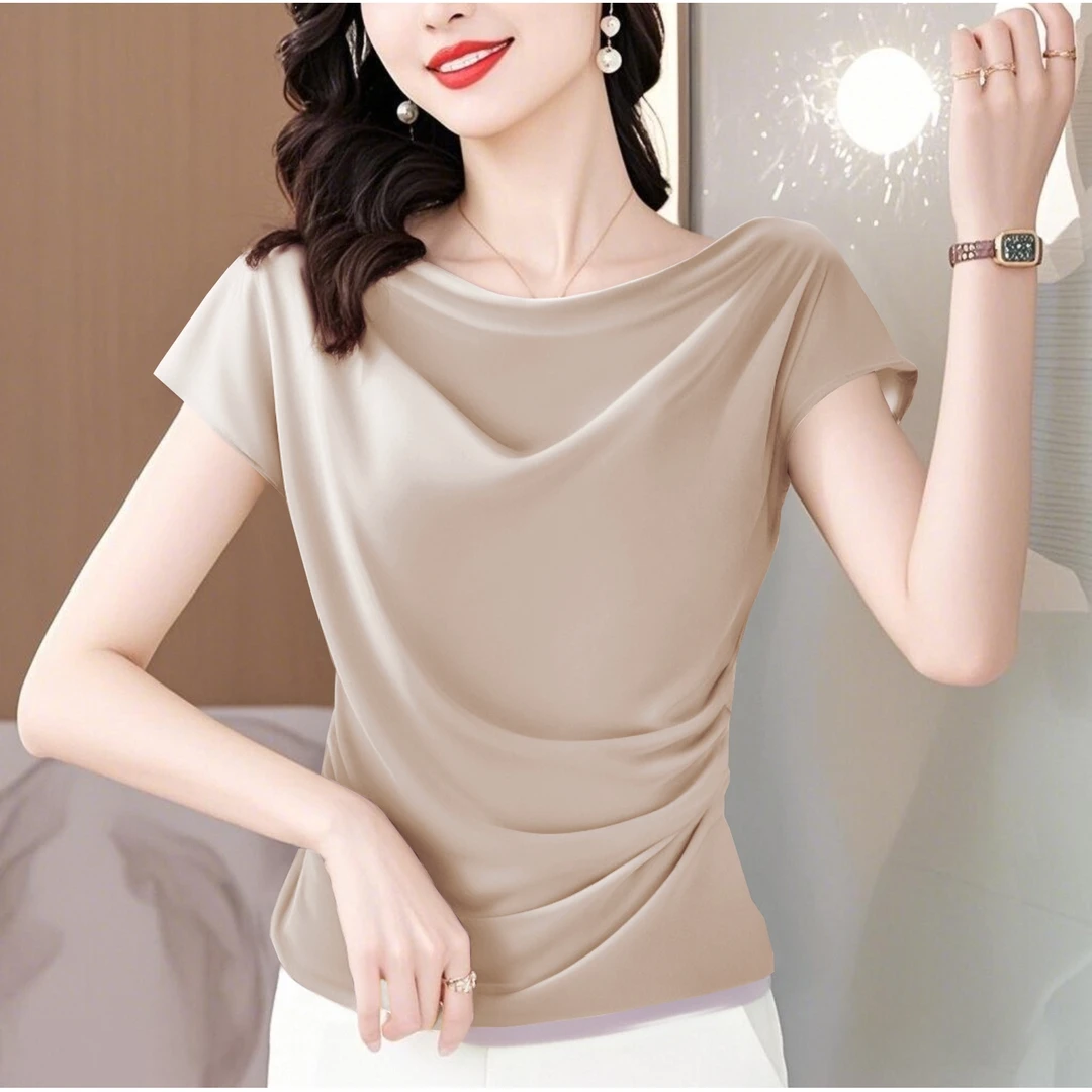 法式荡领上衣一字肩女夏季款纯欲高级感短袖t恤收腰气质显瘦小衫