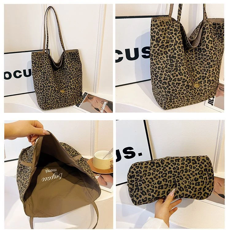 轻奢新款双面豹纹大容量托特学院单肩腋下休闲时尚简约百搭款