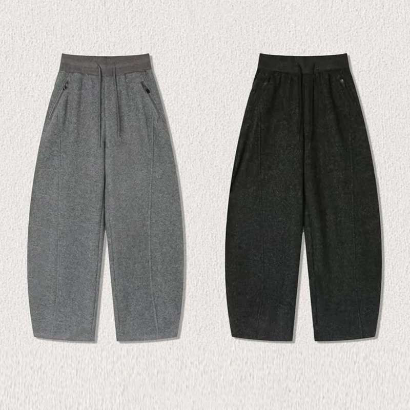 2025秋冬新款舒适百搭显瘦弯刀休闲裤女加绒加厚宽松慵懒风阔腿裤