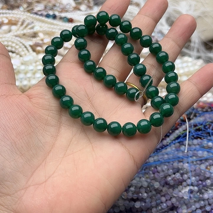 玛瑙/玉髓未镶嵌珠宝半成品一条8mm左右祖母绿玛瑙