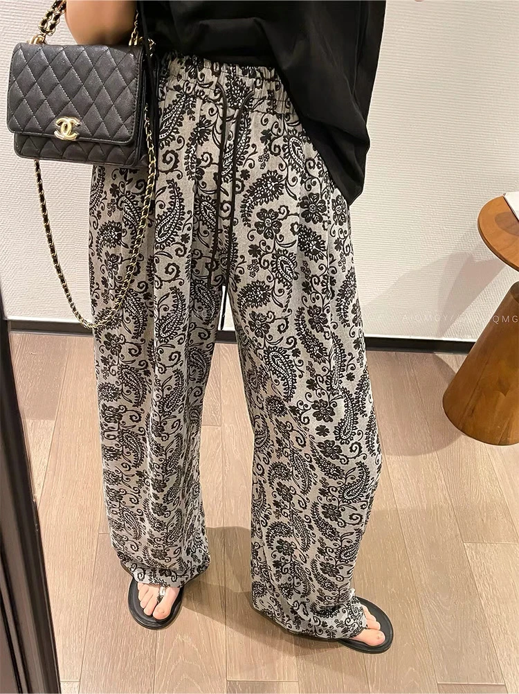 超舒服，腰果花直筒休闲裤女夏季薄款垂感拖地裤
