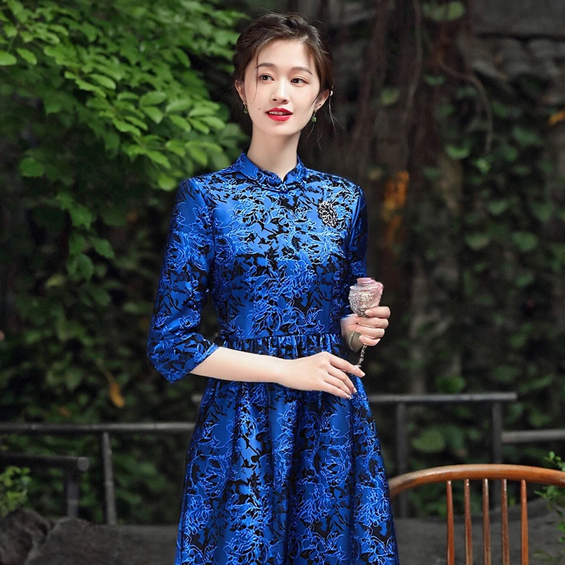【思琪精选】中国风复古新款高端气质蓬蓬改良旗袍连衣裙24367