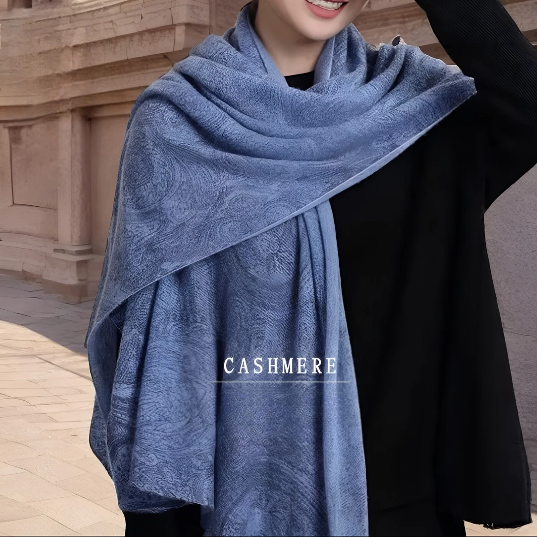山羊绒LP意大利老钱风天青色180*60长巾围巾披肩蓬松针织保暖L185