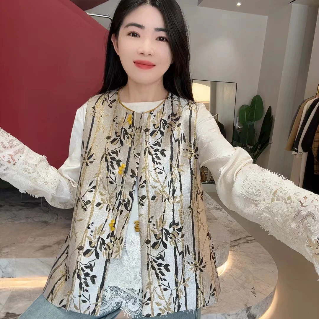 QC 252571 春款新中式重工刺绣提花烫金国风马甲