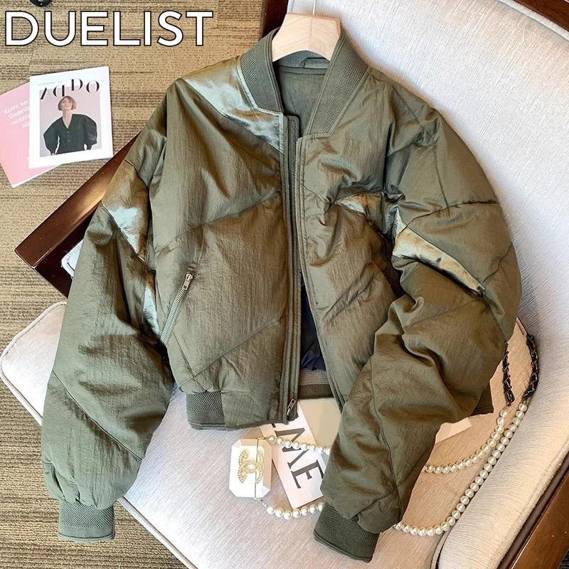 DUELIST军绿色棒球服立领棉服外套女秋冬小个子宽松百搭夹克棉衣