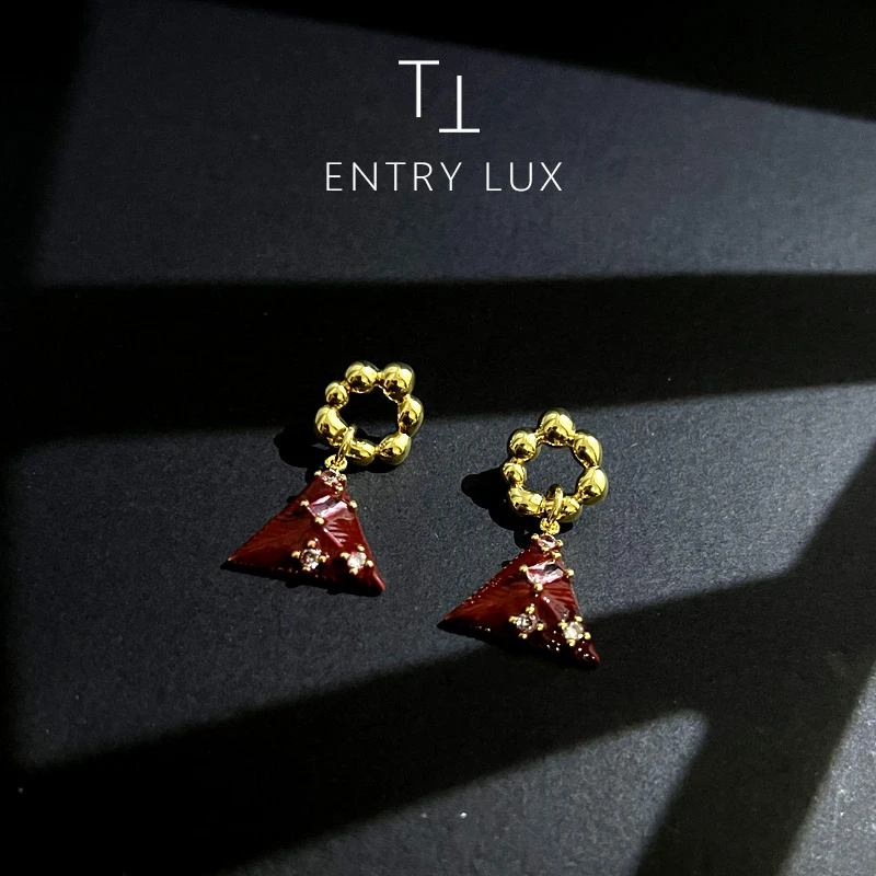 铜合金亚克力耳饰 铜合金/TT-ENTRY LUX【朱玉】合成立方锆 T014红