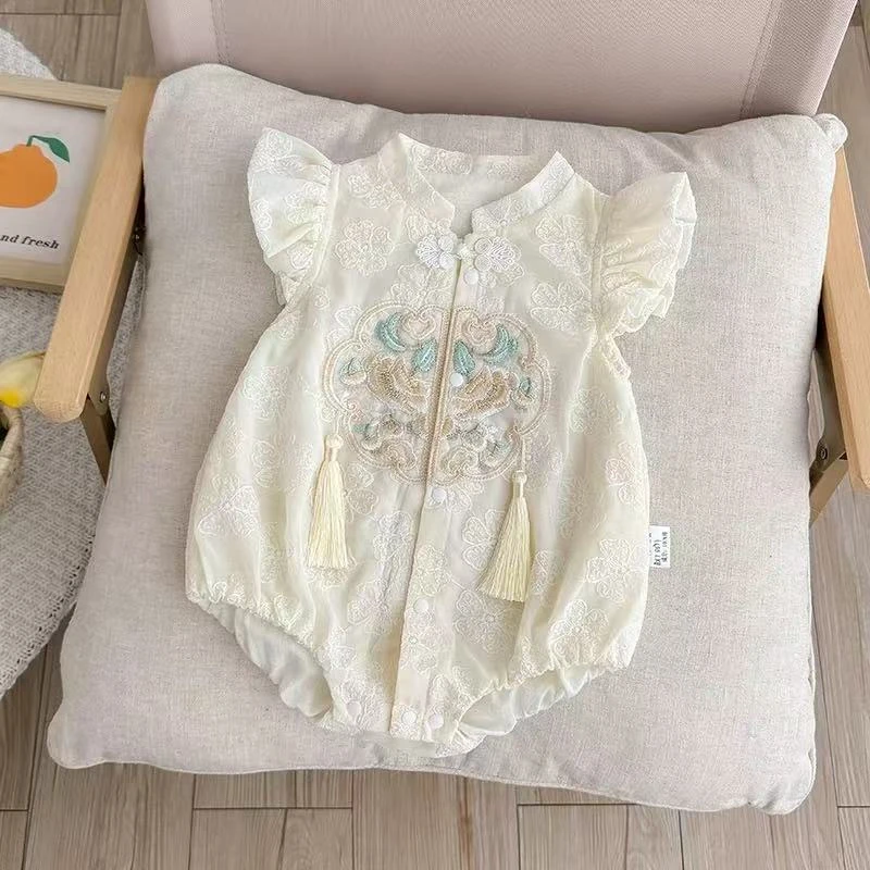 百天婴儿衣服女孩国风包屁衣宝宝夏装中式洋气小公主周岁礼服夏季