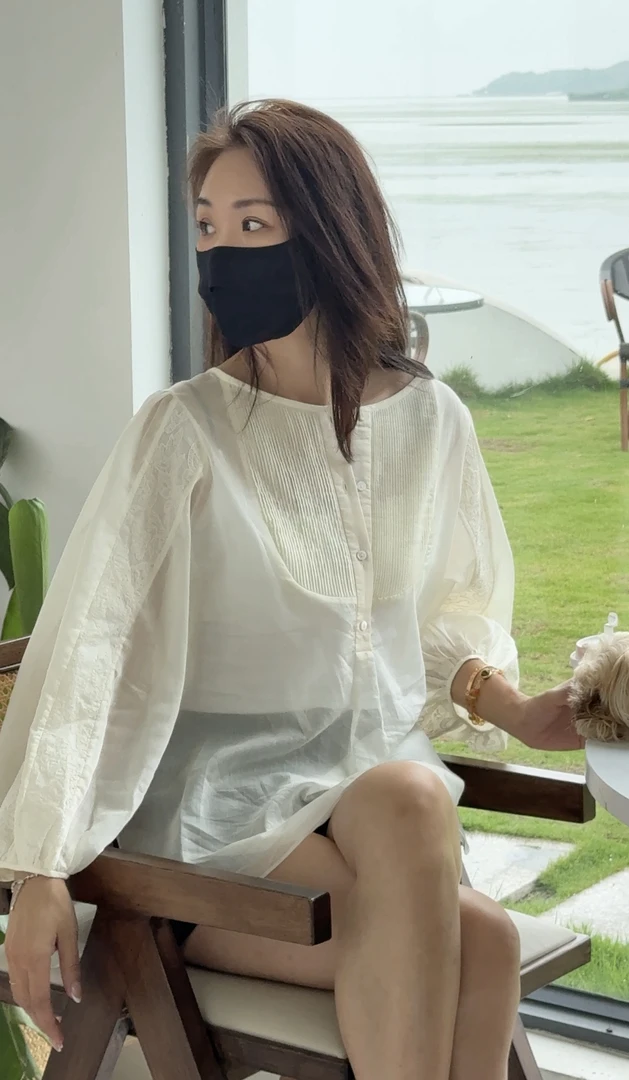 【AC专属】圆领精致法式时尚长袖上衣夏季-气质衬衫宽松白色衬衣