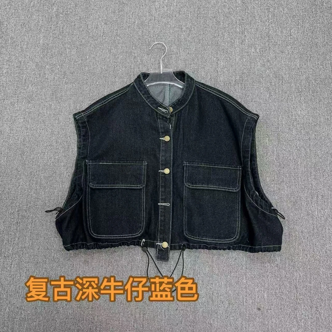 【雪儿推荐】8001-2潮牌设计师时尚复古深牛仔马甲上衣