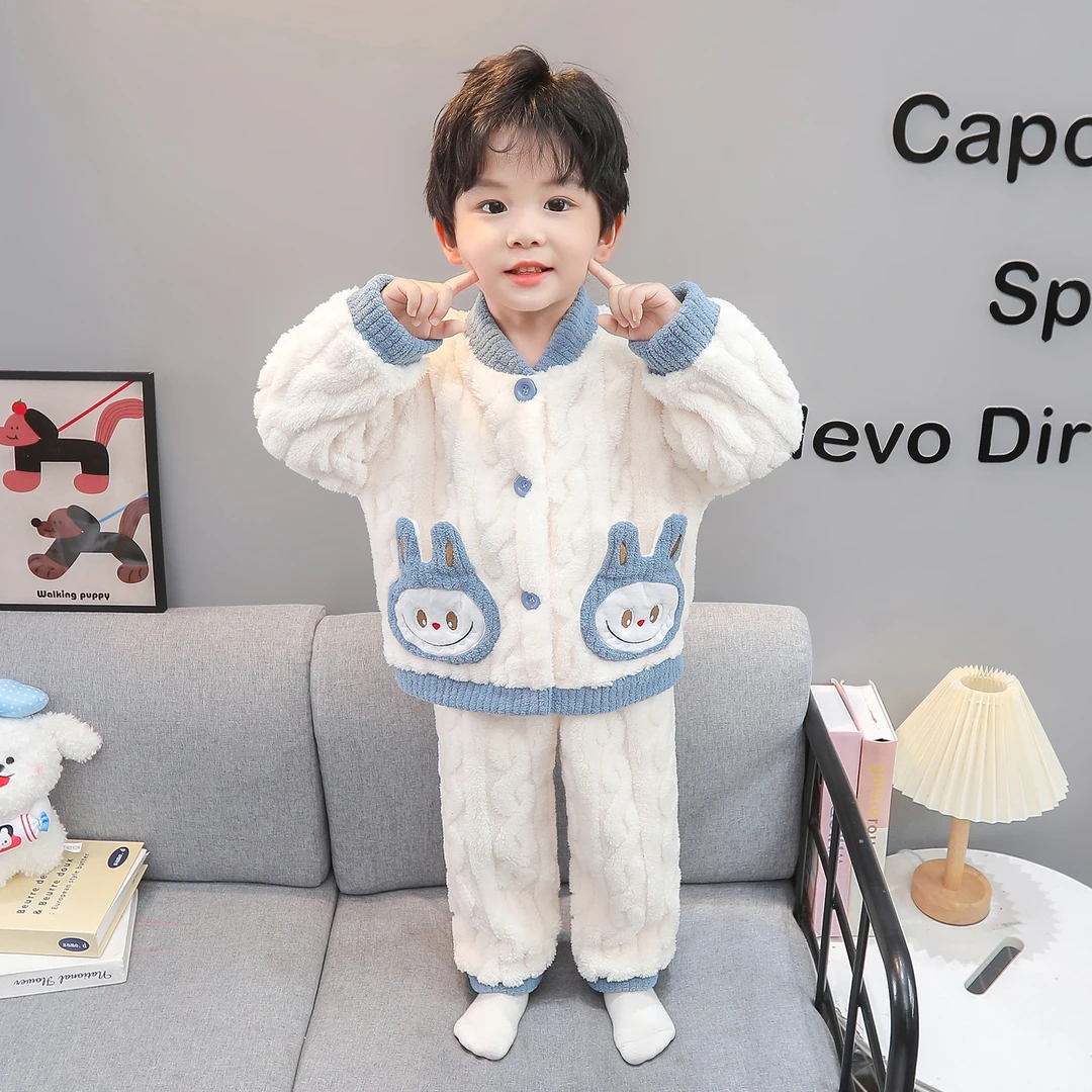 男童睡衣珊瑚绒秋冬宝宝加厚保暖法兰绒奥特曼套装儿童冬款家居服