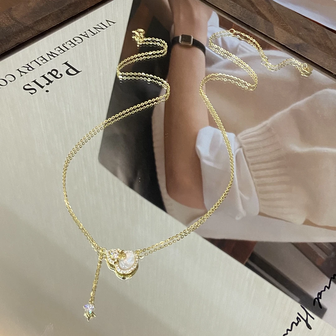 坠链均925银锆石 镀K金 葫芦小o泡 轻奢高级感气质项链X8305