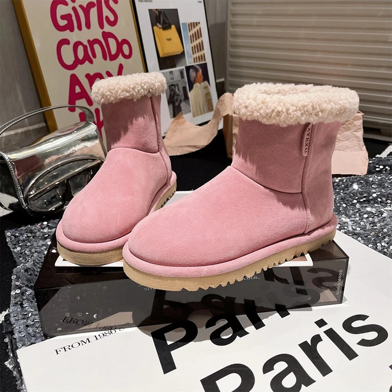 欧洲站毛毛鞋糖果色勃肯鞋2025新款短靴雪地棉靴平底鞋小土豆女鞋