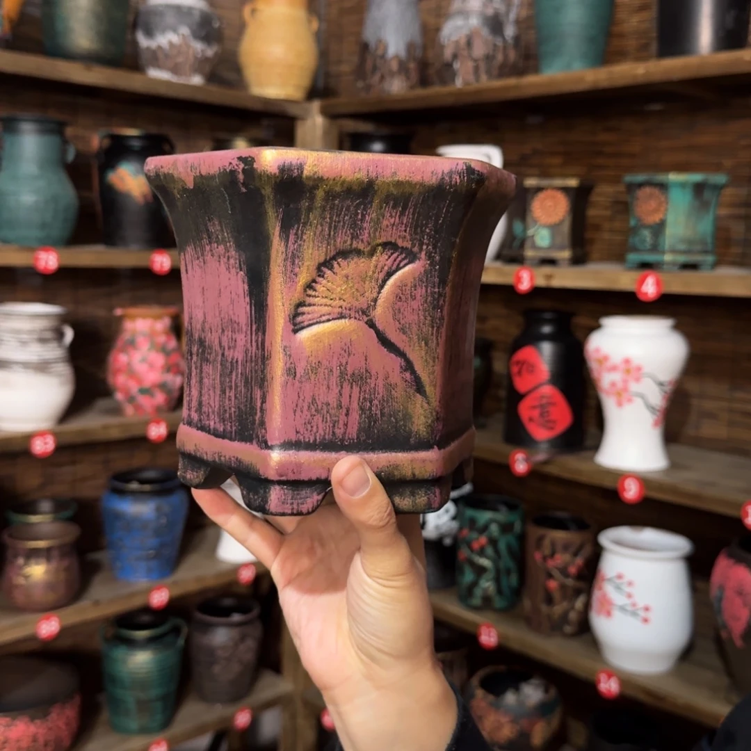 带孔高端浮雕花盆高+口