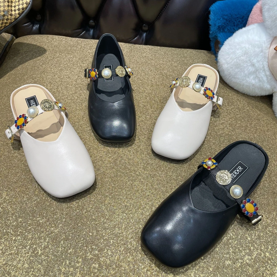 [大韩韩]新款牛皮9308鞋，8839拖舒适1cm左右包头拖玛丽珍乐福鞋